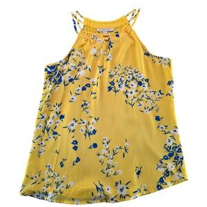 41 Hawthorne Yellow Floral Halter Neck Sleeveless Blouse Top Size S